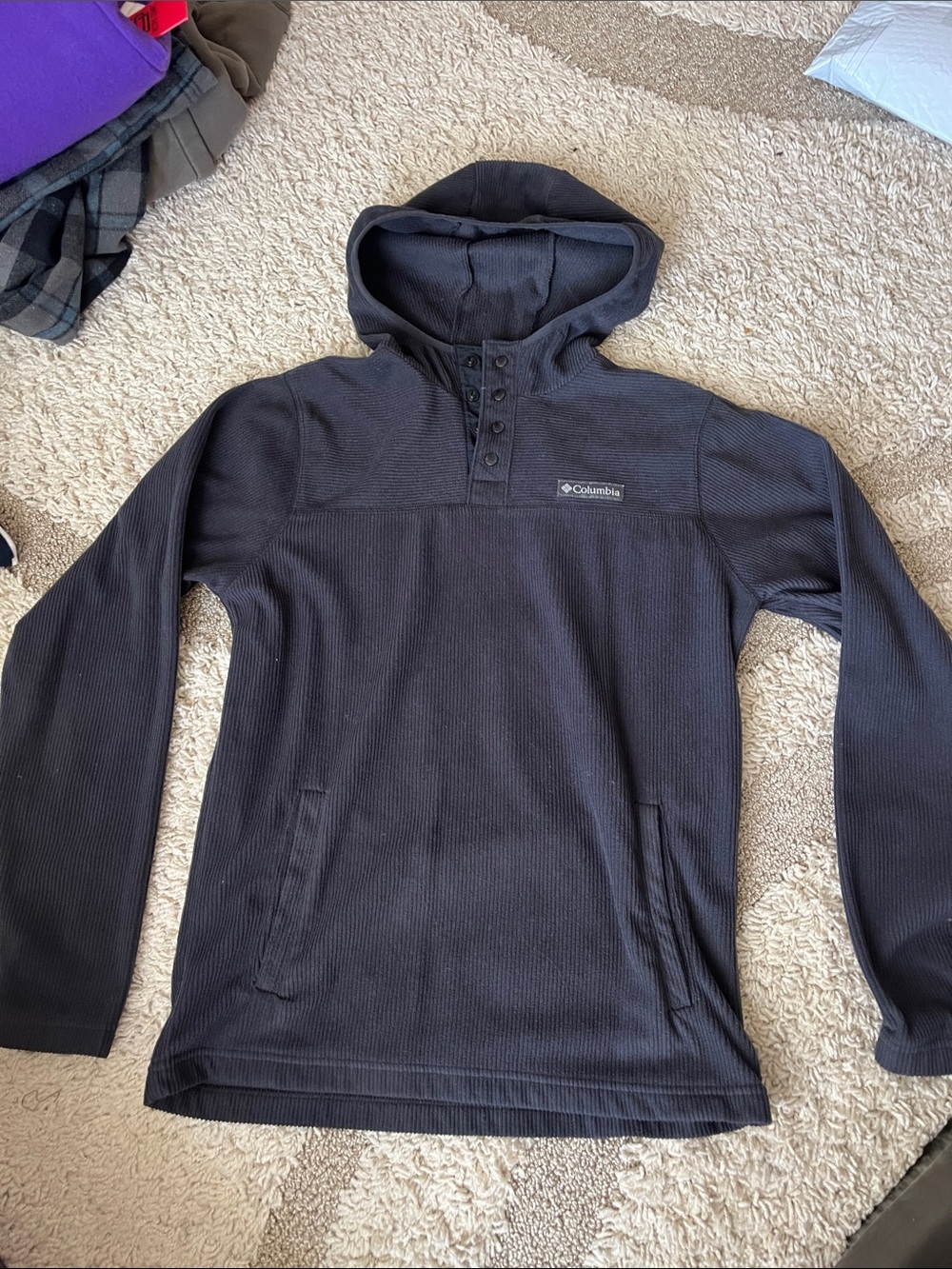 Columbia Black Hooded Button-Neck Pullover